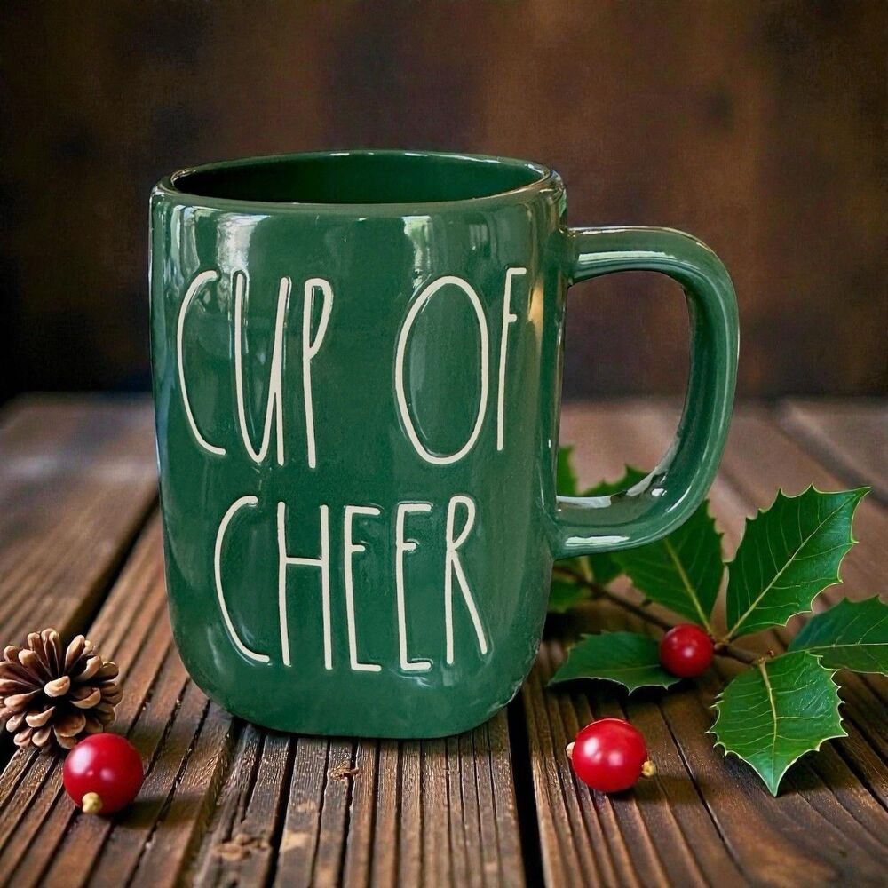 NEW Rae Dunn Artisan Collection by Magenta “Cup Of Cheer” Green Xmas Mug 20 oz.